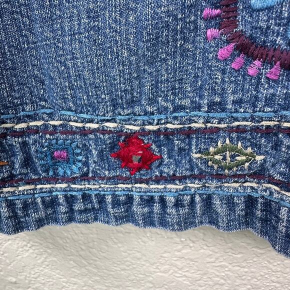 Boho Core Embroidered Denim Jacket Medium Indie Y2K Hippie Style - Picture 6 of 9